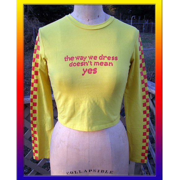 💛❤️ NEW Sz Sm/Med 2-6 Yellow Statement Tee long Sleeve - Picture 2 of 8